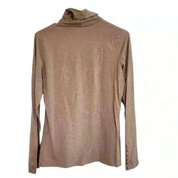 Lands' End Women's Sable Tan Cotton/Rayon Turtleneck Sweater w Cuff Buttons - Picture 7 of 9